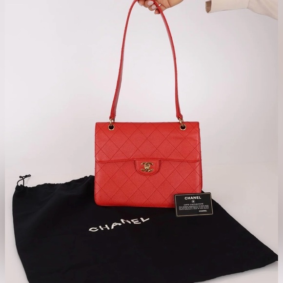 CHANEL Handbags - RARE 1997 vintage red Chanel Kelly 24k gold plated